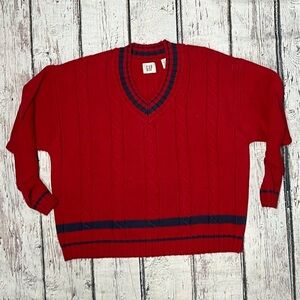 Vintage Grap 1990s Vneck Cricket Varsity Red 90s Sweater Mens